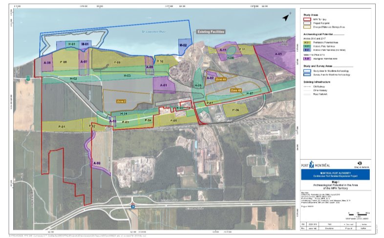 Figure 14: Areas of Archaeological Potential on the Montreal Port Authority Territory in Contrecoeur