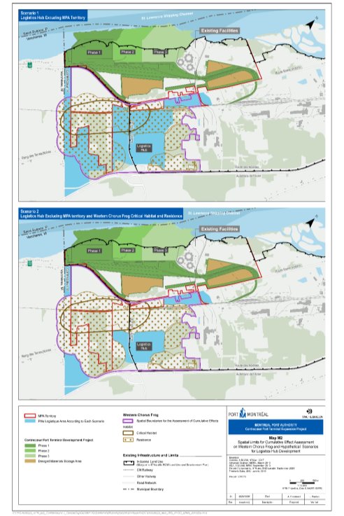 Figure 18: Spatial Boundaries for the Cumulative Effects Assessment on the Western Chorus Frog and Potential Logistics Hub Location Scenarios