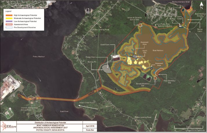 The majority of the SSA has moderate to high archaeological potential. Four archaeological sites, the James & Christina Sproull site, Donald McArthur site, Peter McArthur site, and the A'se'k 1 site are identified on the figure.